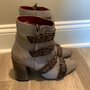 Freebird by Steven Joust Boots Grey with Distressed Brown Studded Straps size 8